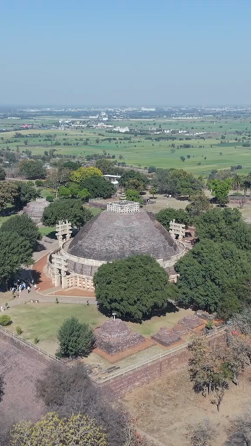 Vertical Aerial View of Sanchi Stupa Madhya Pradesh India