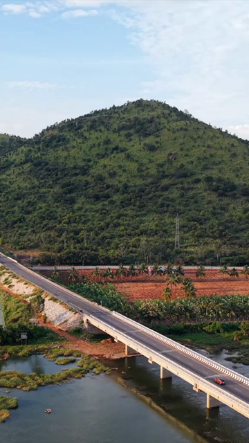 Vertical Aerial View of Sathyagala Kaveri Bridge Across Cauvery River in Tamil Nadu India