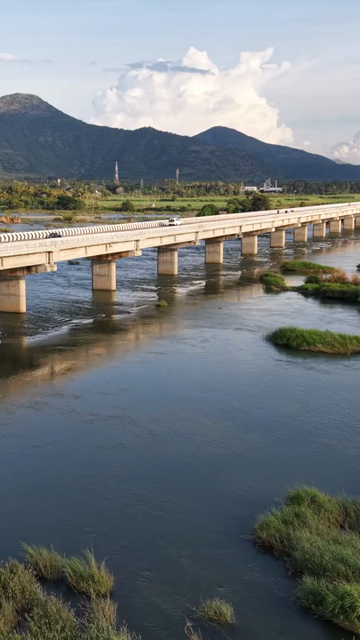 Vertical Aerial View of Sathyagala Kaveri Bridge Across Cauvery River in Tamil Nadu India