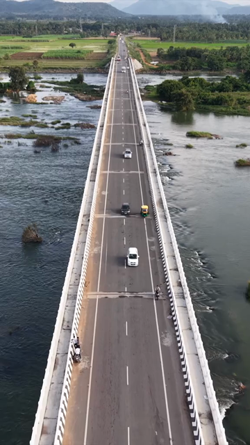 Vertical Aerial View of Sathyagala Kaveri Bridge Across Cauvery River in Tamil Nadu India