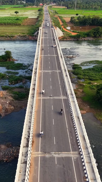 Vertical Aerial View of Sathyagala Kaveri Bridge Across Cauvery River in Tamil Nadu India