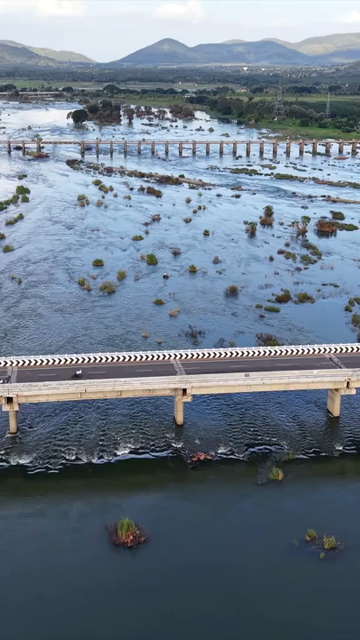 Vertical Aerial View of Sathyagala Kaveri Bridge Across Cauvery River in Tamil Nadu India