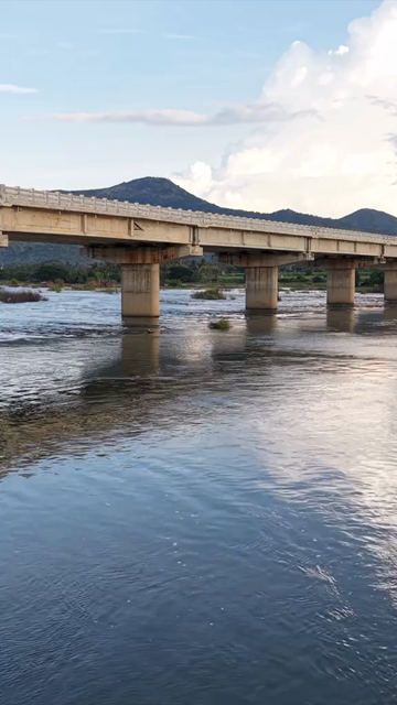 Vertical Aerial View of Sathyagala Kaveri Bridge Across Cauvery River in Tamil Nadu India