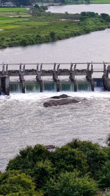 Vertical Aerial View of Sathyagala Kaveri Dam on the Cauvery River in Tamil Nadu India