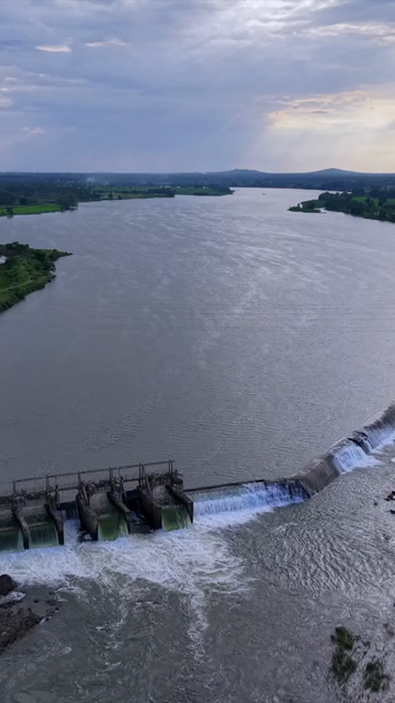 Vertical Aerial View of Sathyagala Kaveri Dam on the Cauvery River in Tamil Nadu India