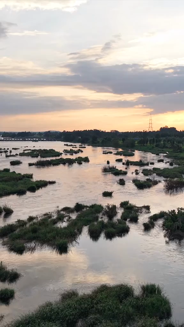 Vertical Aerial View of the Sathyagala Kaveri River in Tamil Nadu India
