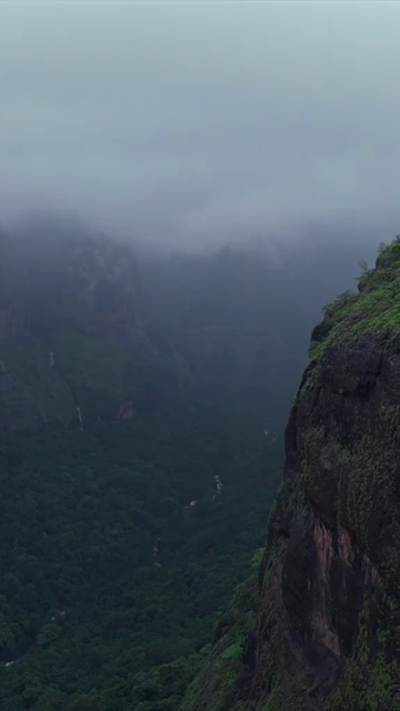 Vertical Aerial View of Savlya Ghat Waterfalls and Sahyadri Mountains Maharashtra India