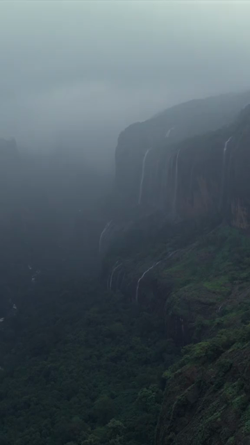 Vertical Aerial View of Savlya Ghat Waterfalls and Sahyadri Mountains Maharashtra India