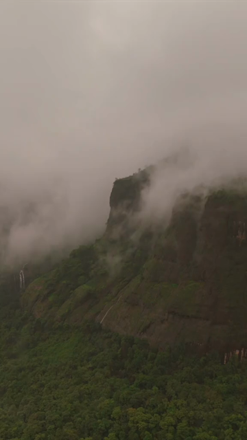 Vertical Aerial View of Savlya Ghat Waterfalls and Sahyadri Mountains Maharashtra India