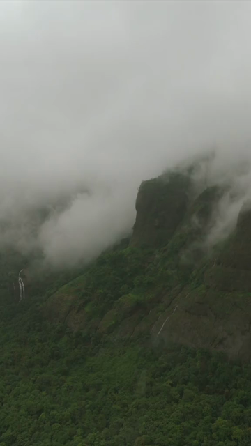Vertical Aerial View of Savlya Ghat Waterfalls and Sahyadri Mountains Maharashtra India