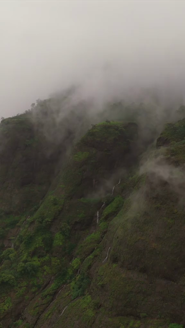 Vertical Aerial View of Savlya Ghat Waterfalls and Sahyadri Mountains Maharashtra India