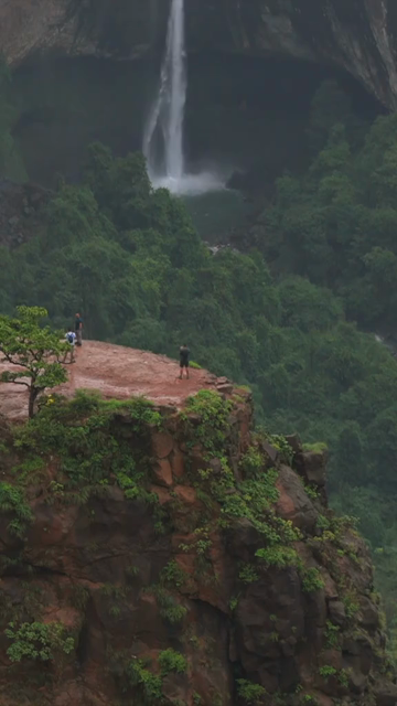 Vertical Aerial View of Savlya Ghat Waterfalls and Sahyadri Mountains Maharashtra India
