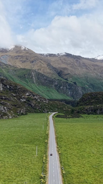 Vertical Aerial View of Scenic Road Near Lake Wanaka in New Zealand