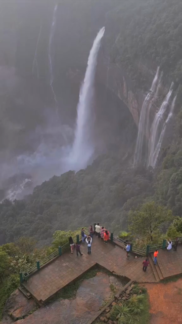 Vertical Aerial View of Seven Sisters Waterfall, Meghalaya, India