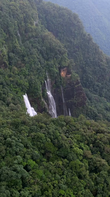 Vertical Aerial View of Seven Sisters Waterfall, Meghalaya, India