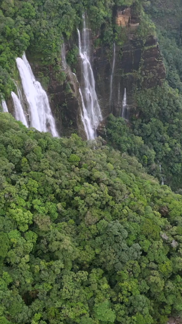 Vertical Aerial View of Seven Sisters Waterfall, Meghalaya, India