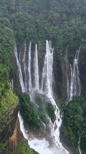 Vertical Aerial View of Seven Sisters Waterfall, Meghalaya, India
