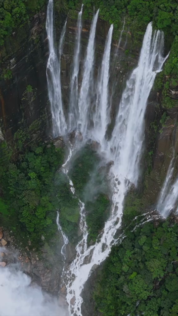 Vertical Aerial View of Seven Sisters Waterfall, Meghalaya, India