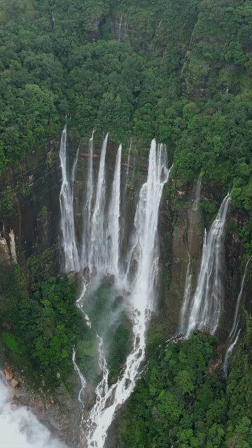 Vertical Aerial View of Seven Sisters Waterfall, Meghalaya, India