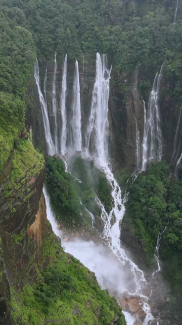 Vertical Aerial View of Seven Sisters Waterfall, Meghalaya, India