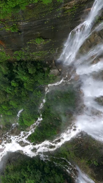 Vertical Aerial View of Seven Sisters Waterfall, Meghalaya, India