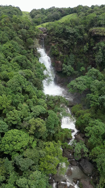 Vertical Aerial View of Nohsngithiang Seven Sisters Waterfalls, Sohra, Meghalaya
