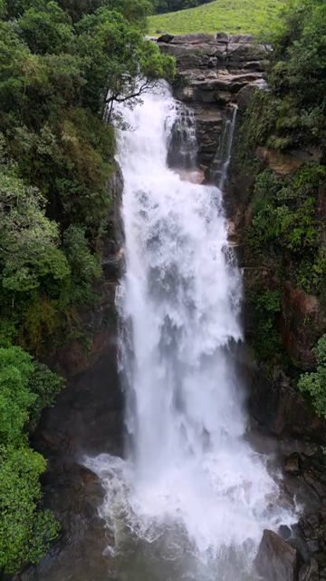 Vertical Aerial View of Nohsngithiang Seven Sisters Waterfalls, Sohra, Meghalaya