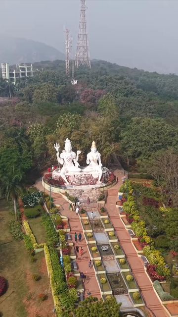 Vertical Aerial View of Shiva Parvati Statue at Kailasagiri, Visakhapatnam