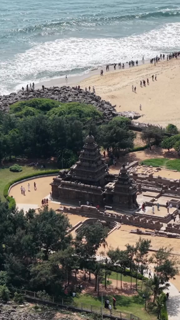 Vertical Aerial View of Shore Temple Mahabalipuram Tamil Nadu India