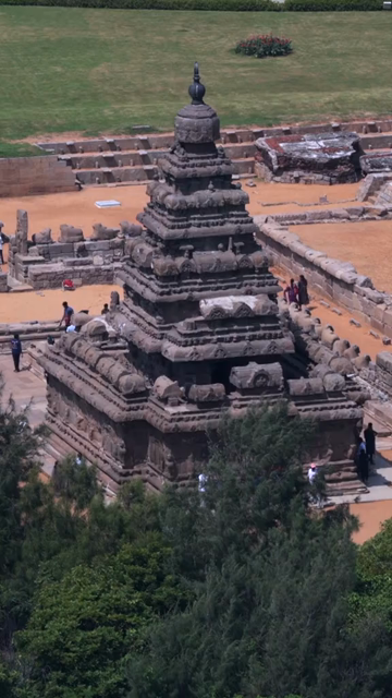 Vertical Aerial View of Shore Temple Mahabalipuram Tamil Nadu India