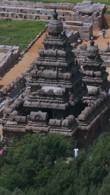 Vertical Aerial View of Shore Temple Mahabalipuram Tamil Nadu India