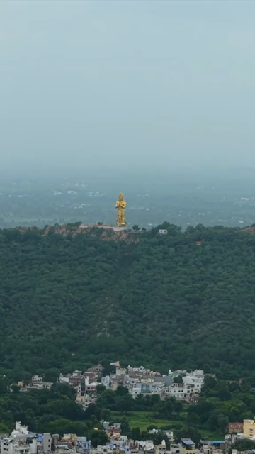 Vertical Aerial View of Shri Ji Ke Hanumanji Statue Nathdwara Rajasthan India