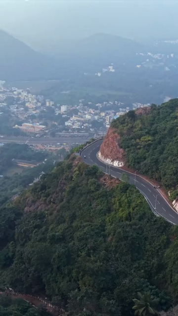Vertical Aerial View of Simhachalam Hill Road Visakhapatnam India