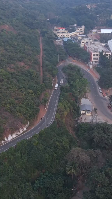 Vertical Aerial View of Simhachalam Hill Road Visakhapatnam India