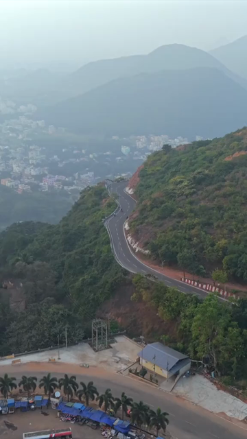 Vertical Aerial View of Simhachalam Hill Road Visakhapatnam India
