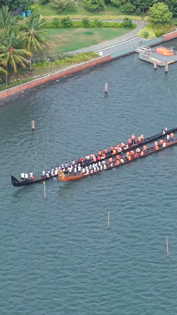 Vertical Aerial View of Snake Boat Race in Kochi Kerala India