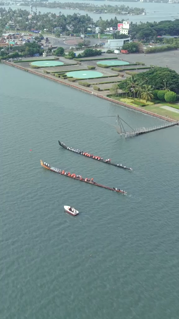 Vertical Aerial View of Snake Boat Race in Kochi Kerala India