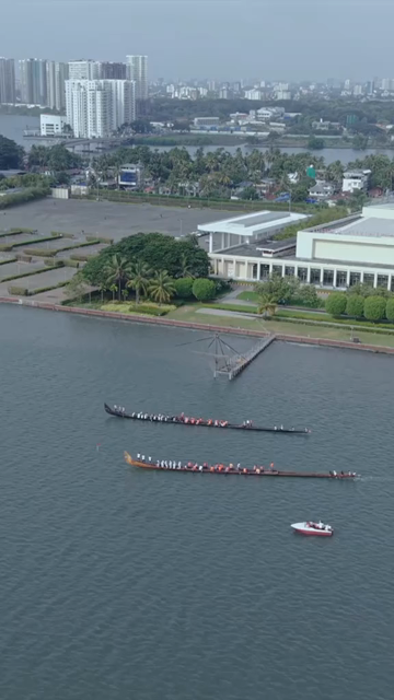 Vertical Aerial View of Snake Boat Race in Kochi Kerala India