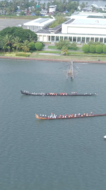 Vertical Aerial View of Snake Boat Race in Kochi Kerala India