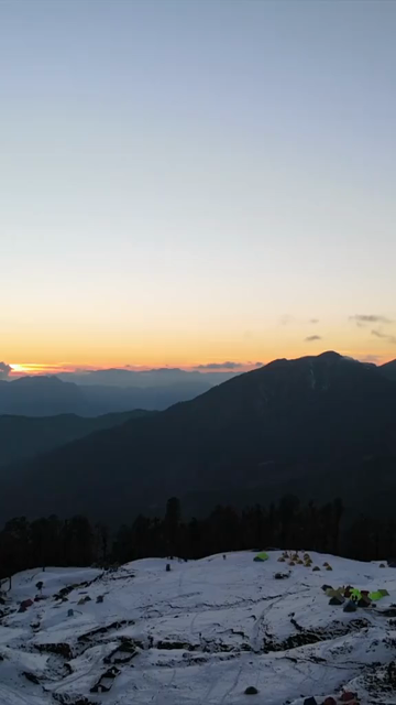 Vertical Aerial View of Snow Covered Brahmatal Trek Uttarakhand India