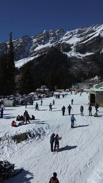 Vertical Aerial View of Snow Covered Solang Valley Near Manali, India