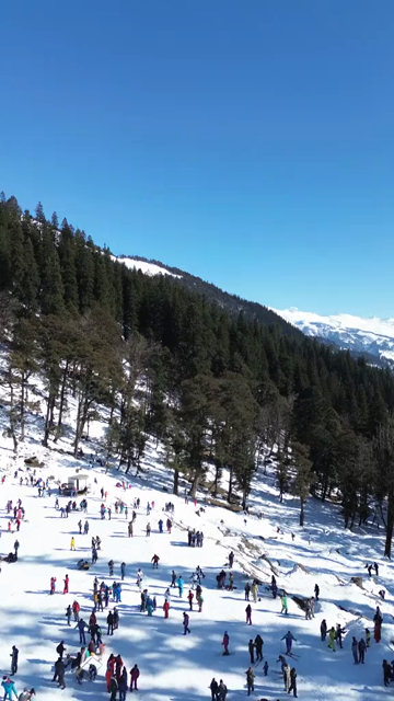 Vertical Aerial View of Snow Covered Solang Valley Near Manali, India