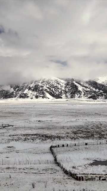 Vertical Aerial View of Snow Covered Mountains and Frozen Valley in Ladakh India