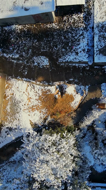 Vertical Aerial View of Snow Covered Village Near Brahmatal Uttarakhand India