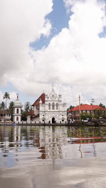 Vertical Aerial View of St. Mary’s Forane Church and Kerala Backwaters Pulinkunnu India