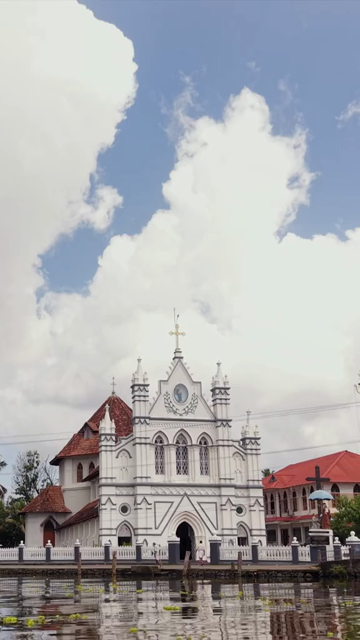 Vertical Aerial View of St. Mary’s Forane Church and Kerala Backwaters Pulinkunnu India