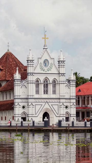 Vertical Aerial View of St. Mary’s Forane Church and Kerala Backwaters Pulinkunnu India