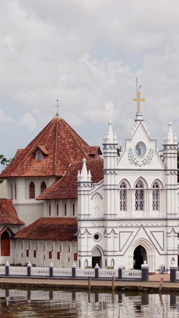 Vertical Aerial View of St. Mary’s Forane Church and Kerala Backwaters Pulinkunnu India
