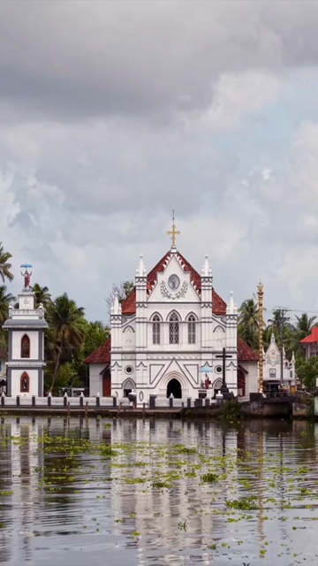 Vertical Aerial View of St. Mary’s Forane Church and Kerala Backwaters Pulinkunnu India