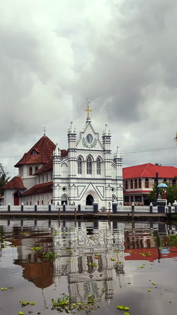 Vertical Aerial View of St. Mary’s Forane Church and Kerala Backwaters Pulinkunnu India